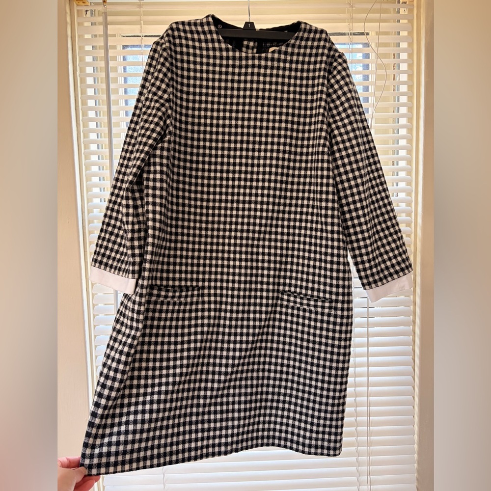 Sezane Black and White Gingham Long Sleeve Dress